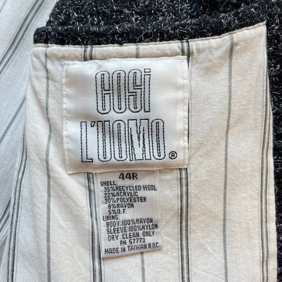 Vintage 90s Cosi L'Uomo B&W Wool Blend Boucle Blazer Jacket Sports Coat Size 44R - Picture 7 of 7